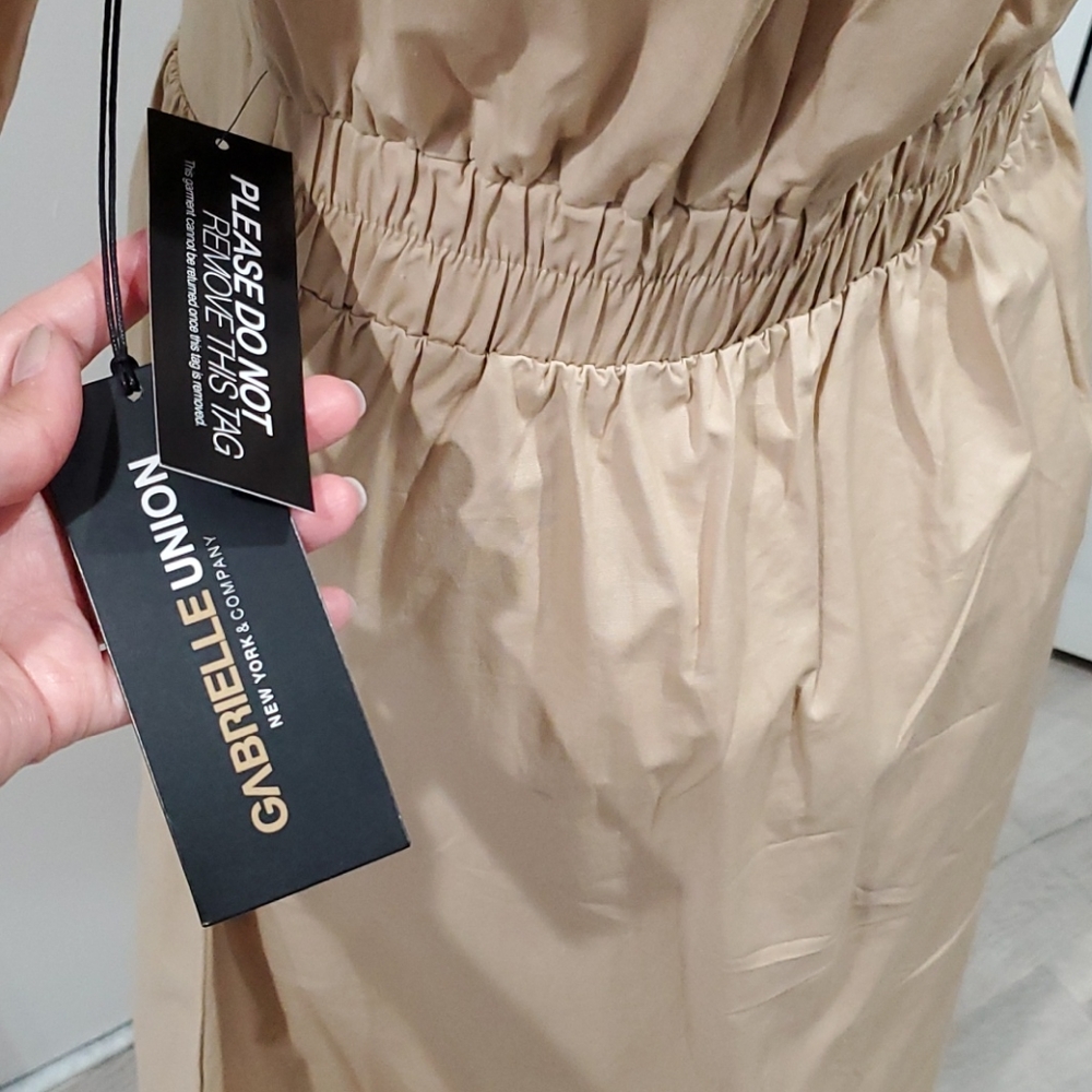 NEW Gabrielle Union Camel Poplin Midi Dress sz Small - Picture 6 of 8